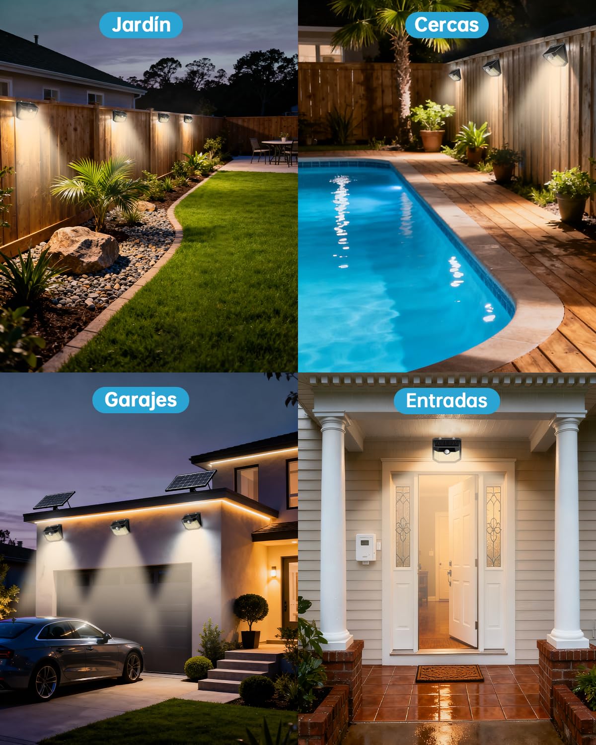 Aootek Luces Solares Exterior LED, Pack 5 Focos Solares con Detector de Movimiento 8m, 120 LEDs IP65 Impermeable, Diseño Angular, Batería de Litio, Luz Blanca Cálida, Carcasa Negra | Detector de movimiento 8 m, forma angular, batería de litio, carcasa neg