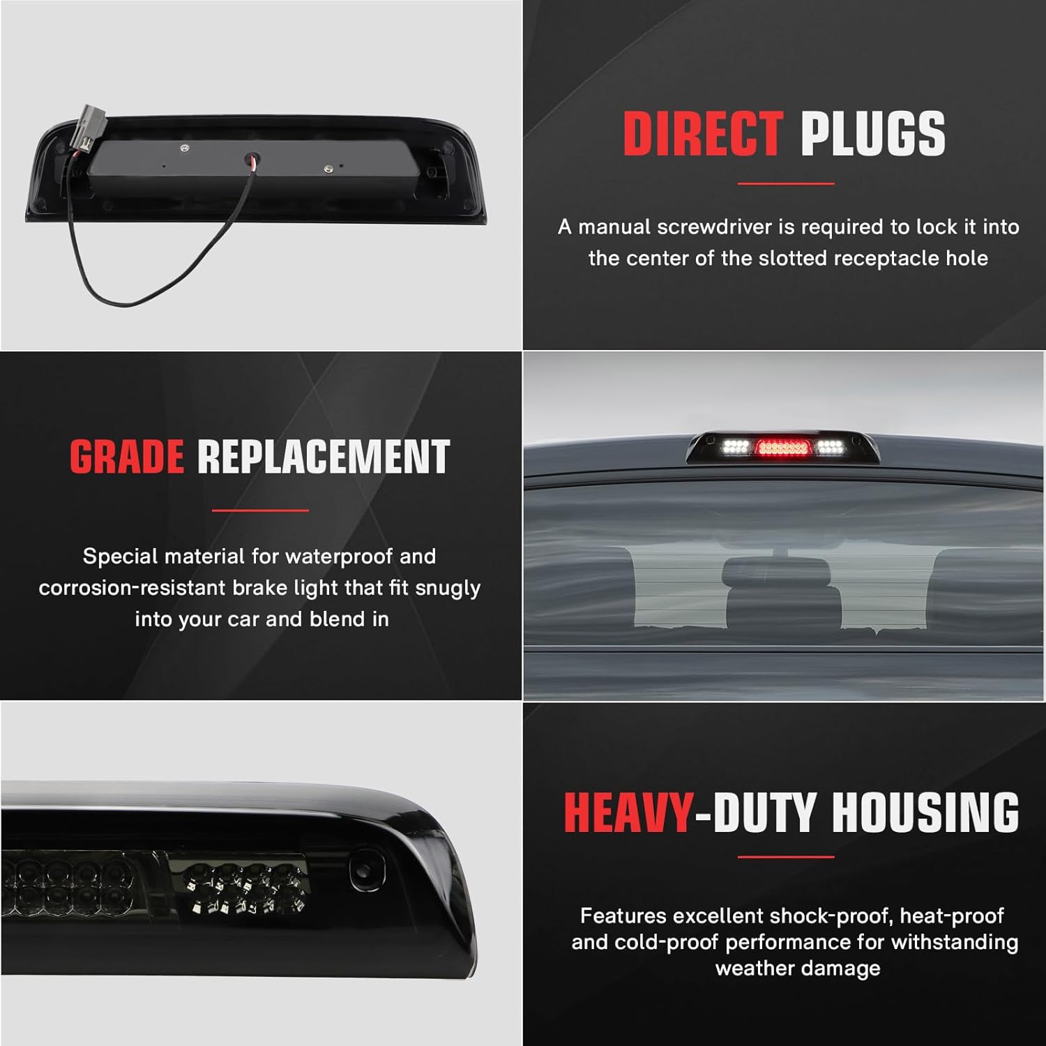 LED Third 3rd Brake Light assembly fit for Chevy Silverado/GMC Sierra 1500 2014-2018 for Silverado Sierra 2500HD 3500HD 2015-2018,Rear Cargo light Lamp High Mount Stop Lamp,Smoke Lens