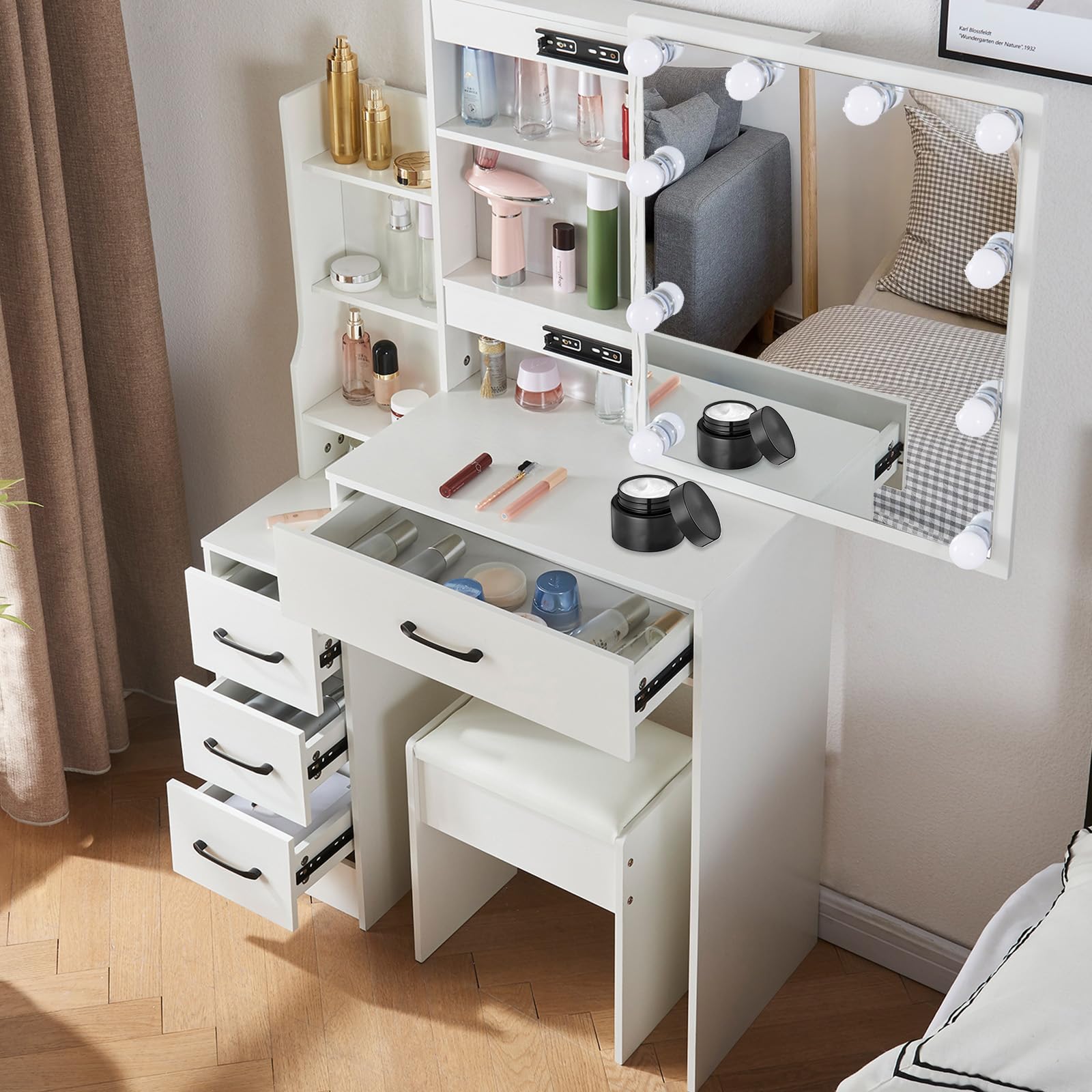 Tavolo da toeletta con illuminazione e specchio, Vanity Desk per trucco, 3 colori con luminosità regolabile, 139 x 83 x 36 cm (M03)