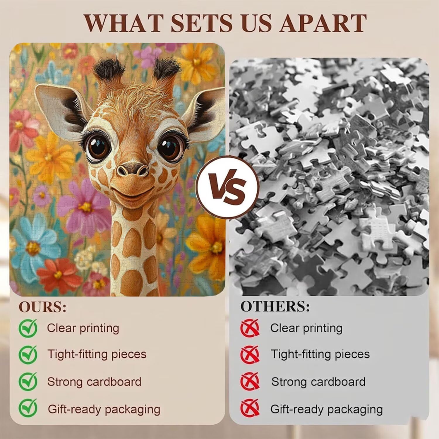 Carino giraffa Puzzle 1500 Pezzi per Adulti, Puzzle in Legno - Collezione Classica con Poster Incluso - Sfida di Concentrazione e Passatempo Antistress, Gioco Educativo per Famiglia, 87 x 57 cm f0-574