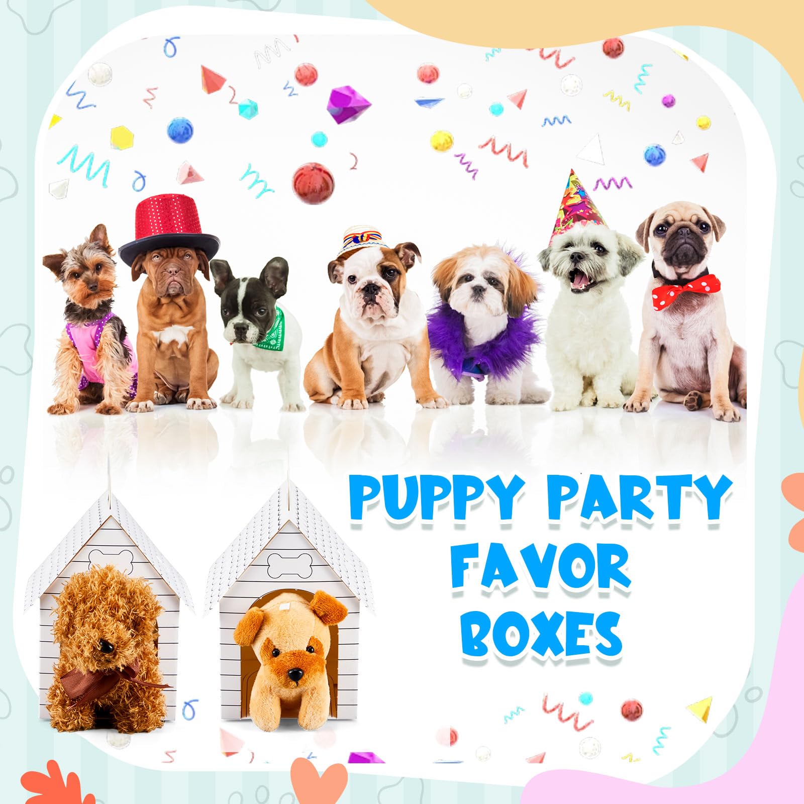 ShinyRelief 16 scatole regalo a forma di casa per cani, con fori, pieghevoli, con manico, per adottare un cucciolo, bomboniere, bambini, fai da te, compleanno, stile predisegnato