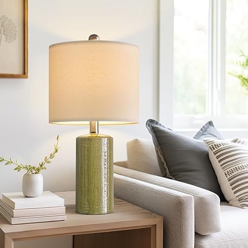 Miniatura 6 de Lámpara de mesa individual pequeña de 20.25 pulgadas para dormitorio, moderna lámpara de mesita de noche de cerámica, lámpara de noche de granja,