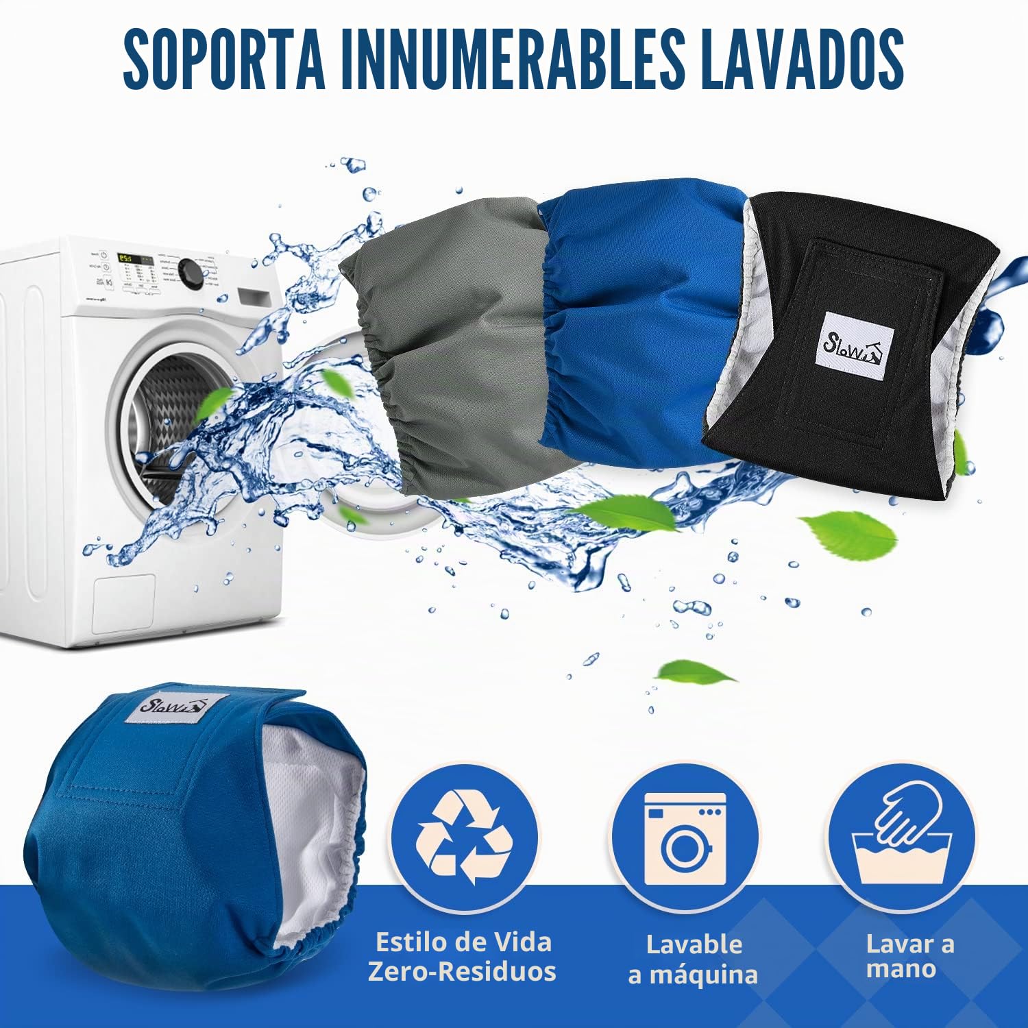 SlowTon 3 Pañales para Perros machos, Pañales Lavables Bandas para el Vientre para Perros machos y Cachorros Perritos, pañales Altamente absorbentes con Cierre Fuerte y Flexible, Paquete de 3