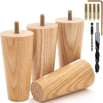 Airy Abode Premium Ash Wood Furniture Legs Full Install Kit - Pick Your Size and Color
