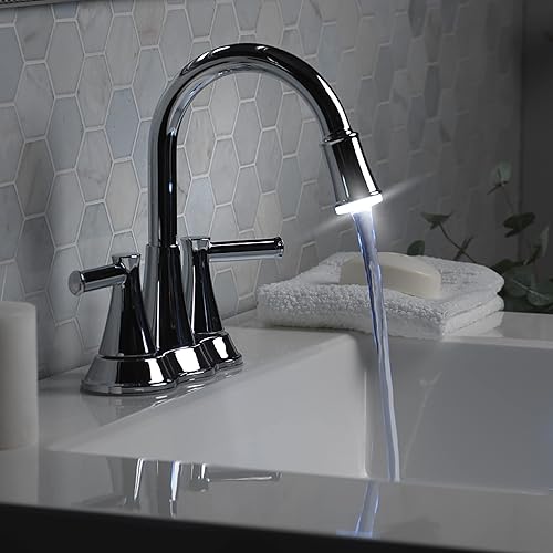 Miniatura 9 de Aqua Vista 22-B42CPL-BN-AV - Grifo para lavabo de baño, dos manijas con luz LED, níquel cepillado cepillado níquel,Cromo pulido
