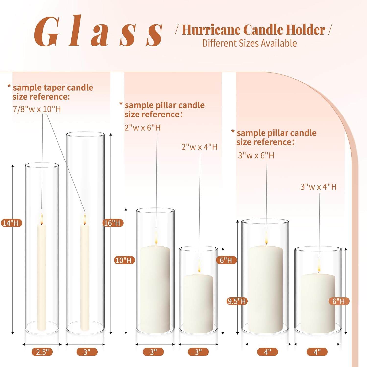 Showgeous 24 PCS Hurricane Candle Holder, D:2.5" H:14" Open Ended Glass Candle Cylinder Sleeve, Clear Glass Cylinder Candle Holder, Open Flame Candle Chimney Tube Cover, Bottomless Cylindrical Glass - Image 6
