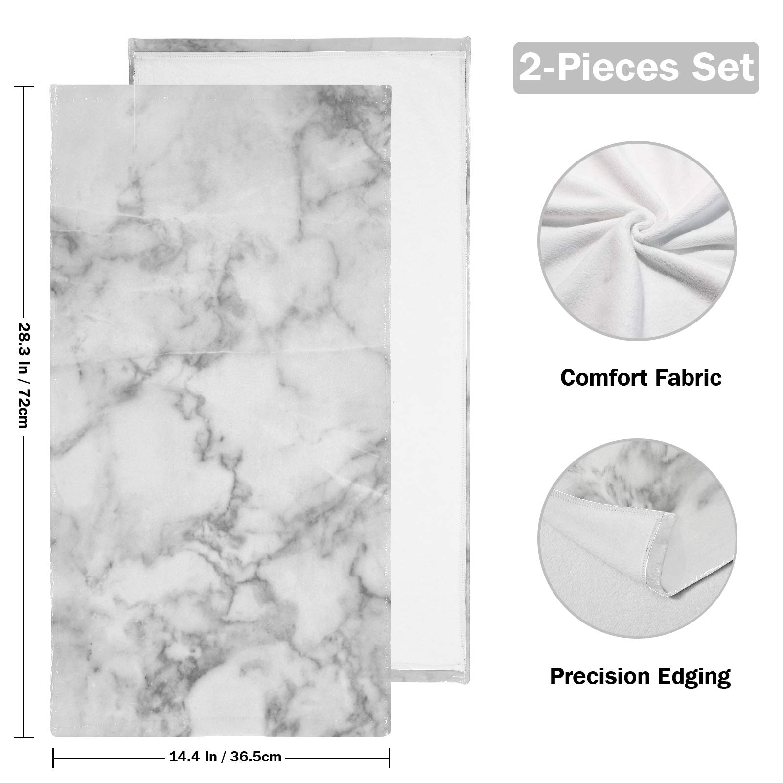 ALAZA Hand Towels for Bathroom Set of 2, Grey Marble Ultra Soft and Absorbent Fingertip Towels & Face Cloths, 28 x 14 inch