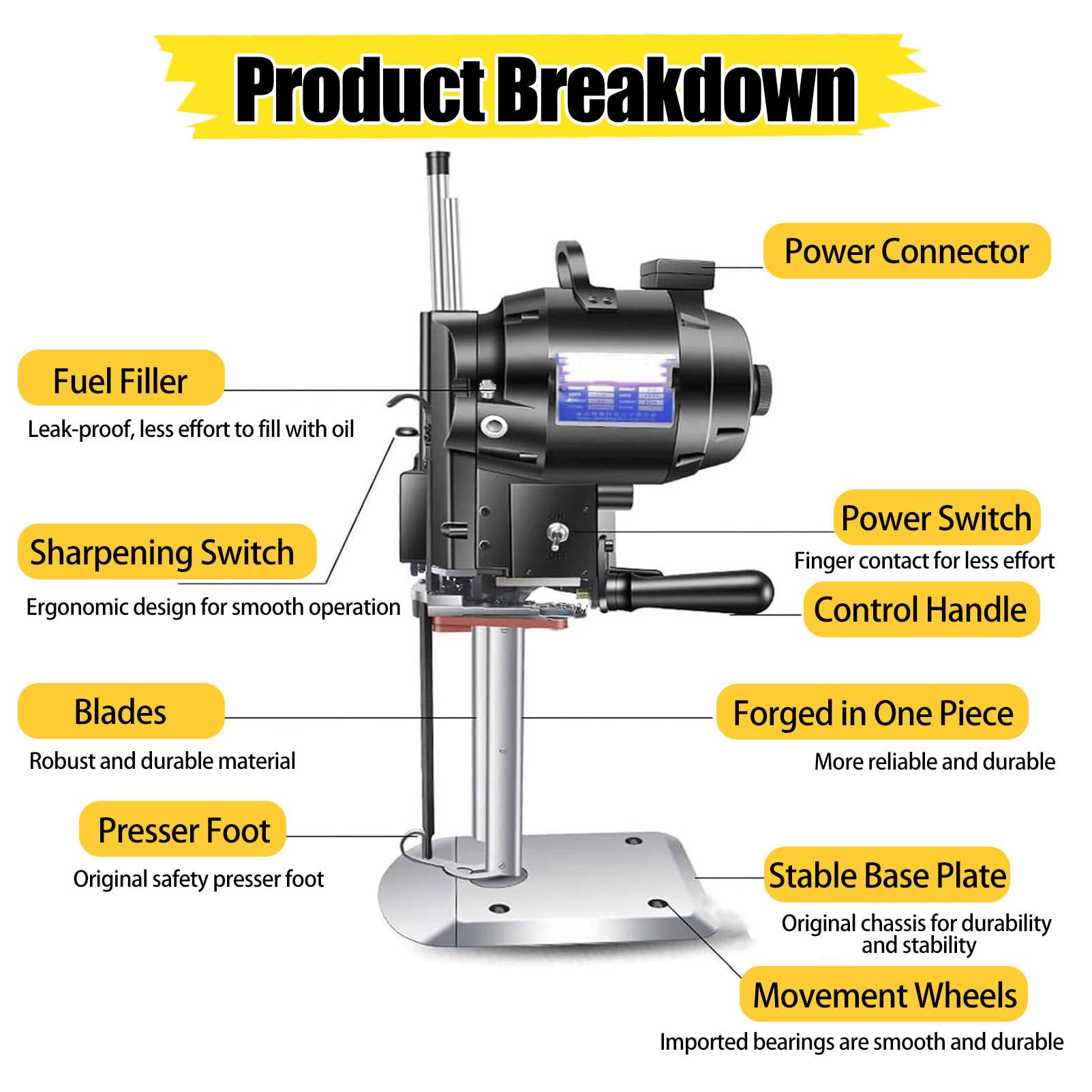 Cortadora Vertical De Tejidos 1200W, Cuchilla Recta De Acero Aleado 30cm, MáQuina Industrial para Cortar Tejidos con Afilador AutomáTico Cuchillas, para Tejidos Multicapa Y Cuero 15in