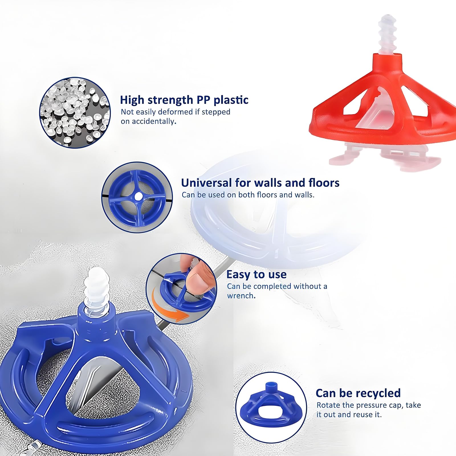 Tile Leveling System, 100 Pcs Tile Leveler Spacers, 3mm Tile Spacer Levelling System, Spiral Leveller Base - Image 2
