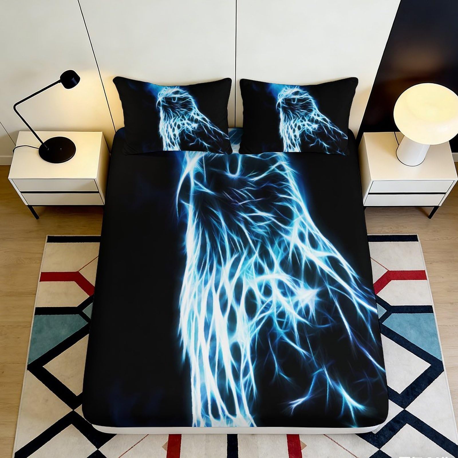 3D Printed Lightning Fitted Sheet Microfiber Deep Pocket Non-Slip Bedroom Bedding Lightning Mattress Fitted Cover Washable 200x200x25cm 90x200x25cm