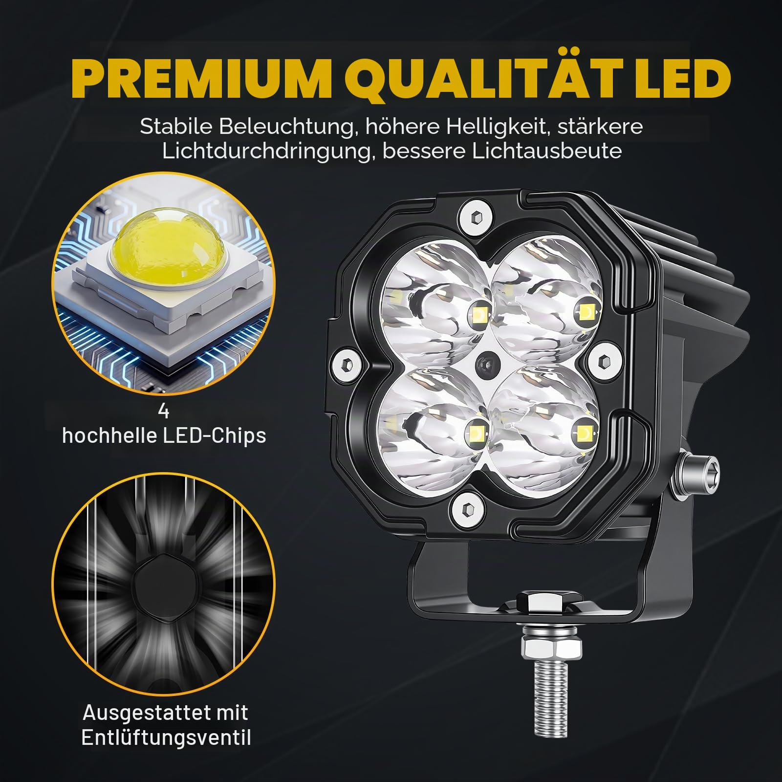 RIGIDON 2 x Mini Led Scheinwerfer, 3 Zoll 30W 3000LM Offroad Lights Spot | 12V 24V 6000K Weiß Wasserdicht Arbeitsscheinwerfer Zusatzscheinwerfer für Auto SUV ATV KFZ LKW Traktor Bagger 4x4 Motorrad