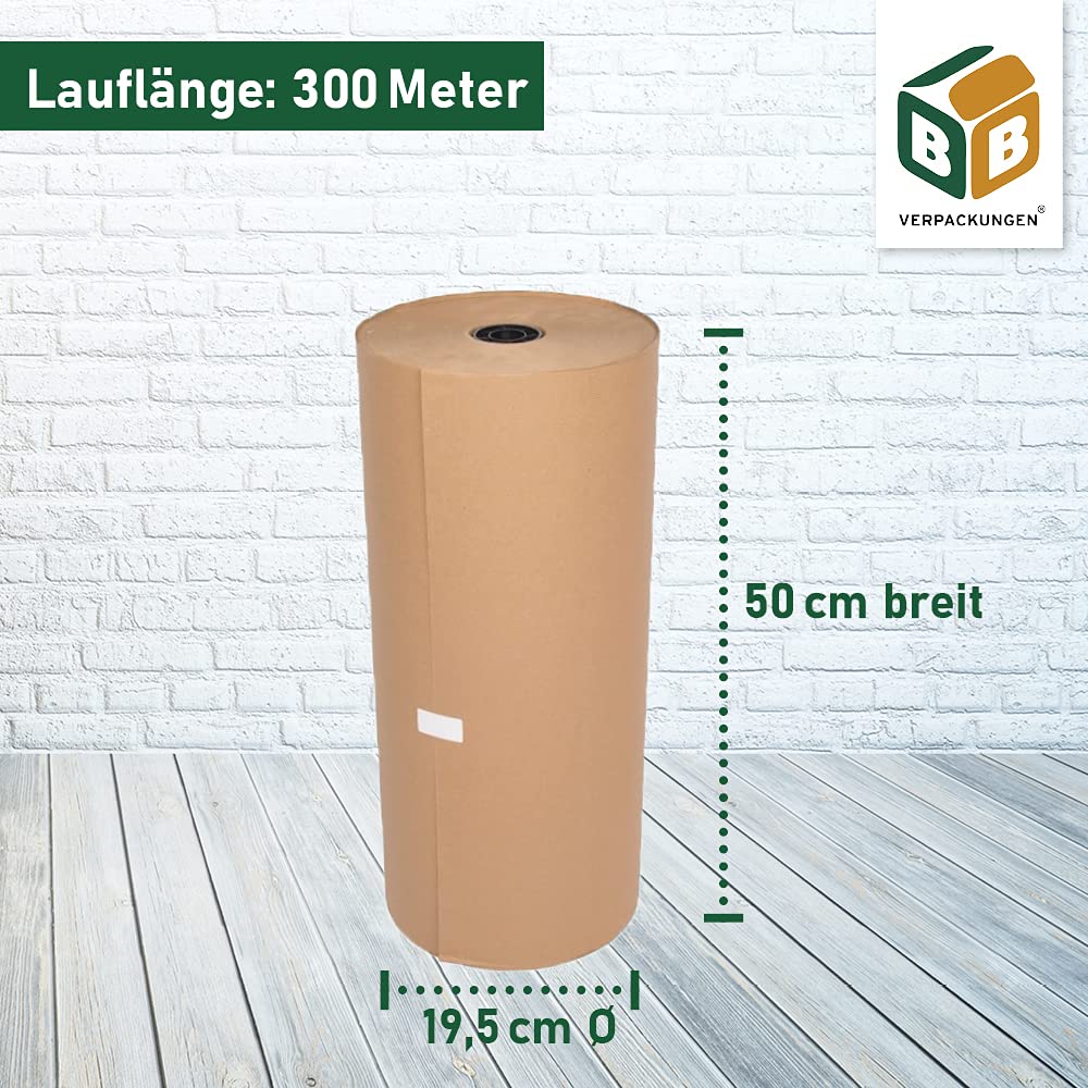 BB-Verpackungen 3 x Natronmischpapier 0,5 x 300 m (Packpapier braun reißfest, Kraftpapier, Verpackungsmaterial) - Sets zwischen 1 und 10 Rollen