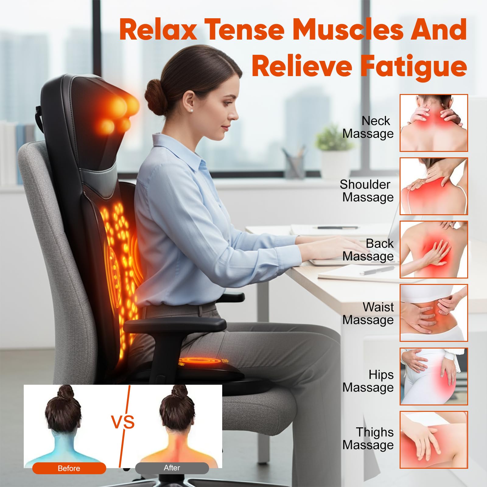 Shiatsu Massagesitzauflage mit Wärmefunktion und Vibration, Stressabbau-Massagegerät für Nacken, Schultern, Rücken, Taille und Beine, Ganzkörper Massagematte für Damen, Herren