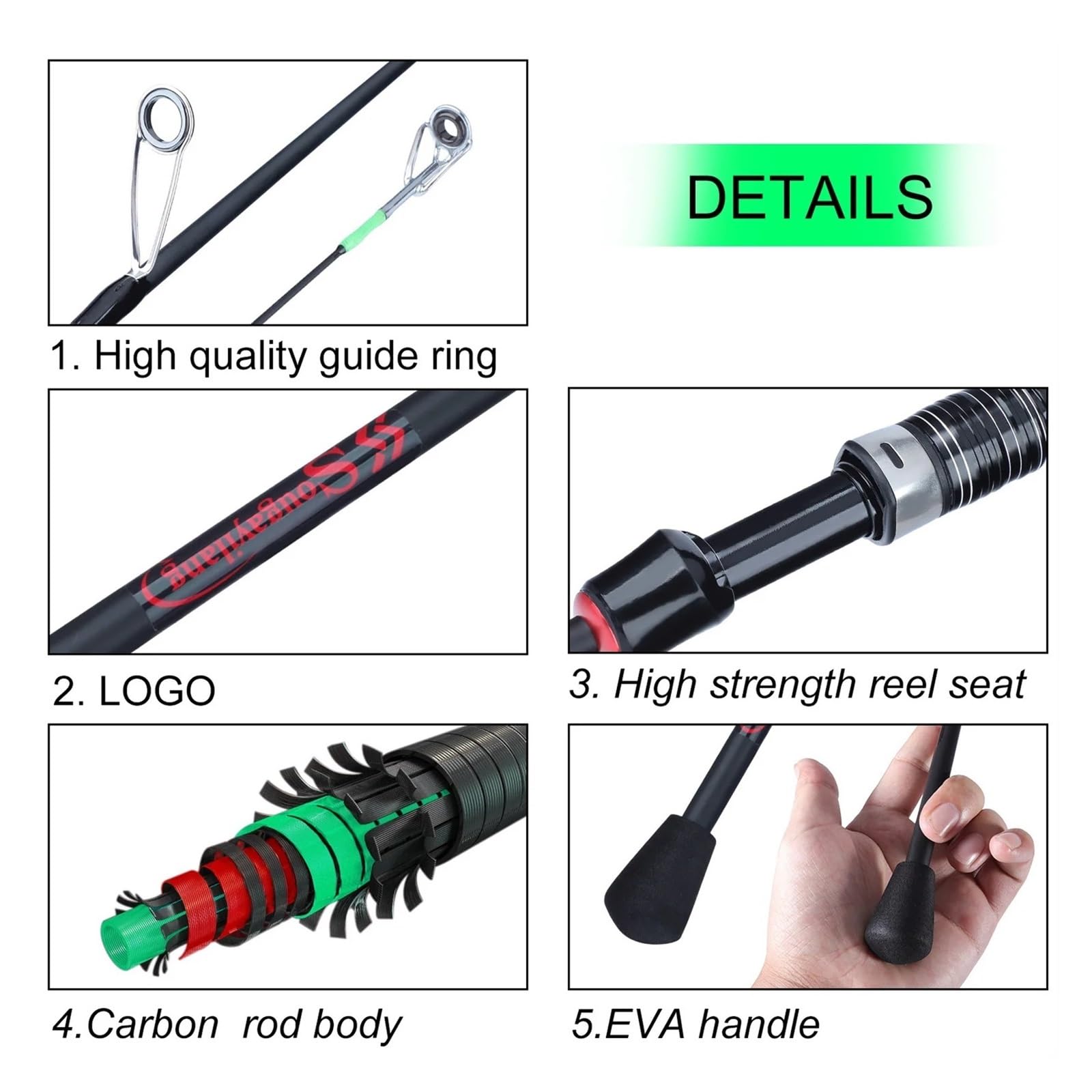Canne à Pêche Canne à pêche Casting 1.8m Canne à pêche ultralégère en Fiber de Carbone 3 Sections avec poignée EVA Canne à pêche Baitcasting(2.1m - Casting Rod)