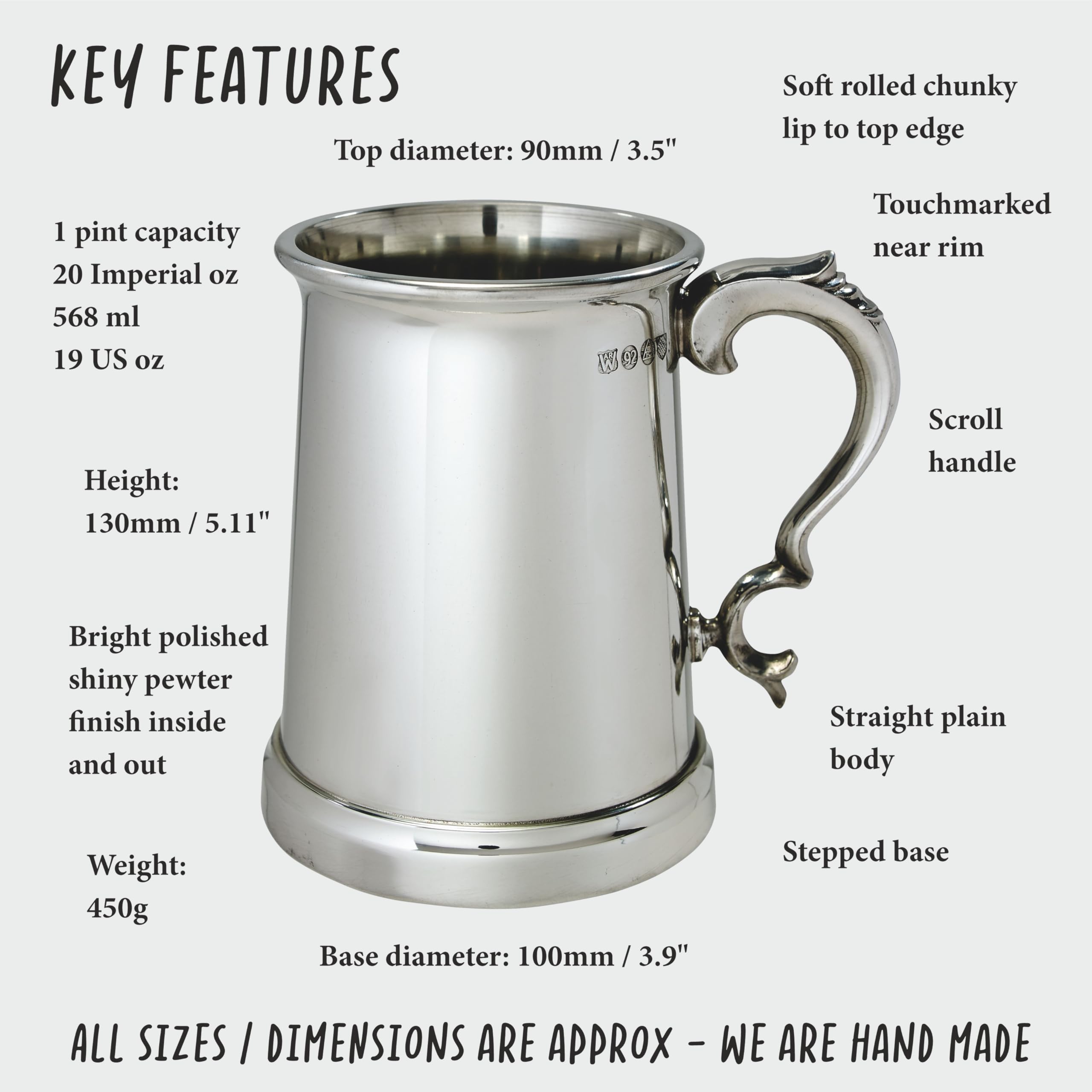Wentworth Pewter - Vanguard schwerer Bierkrug aus Zinn mit Gravur, ca. 1 l, A426ENG