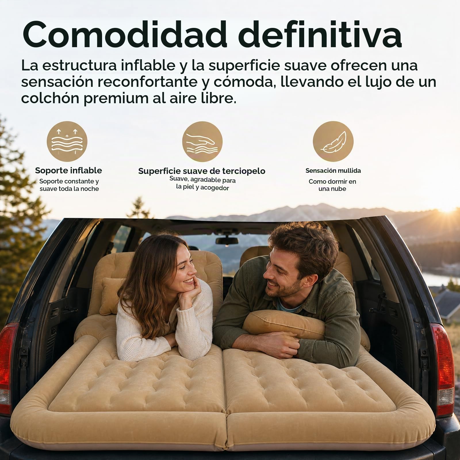 Colchón plegable para coche, 174 x 126 cm, colchón de aire portátil de 300 kg, superficie de apoyo para vehículo con bomba eléctrica, colchón para dormir de camping con almohada, cama de viaje