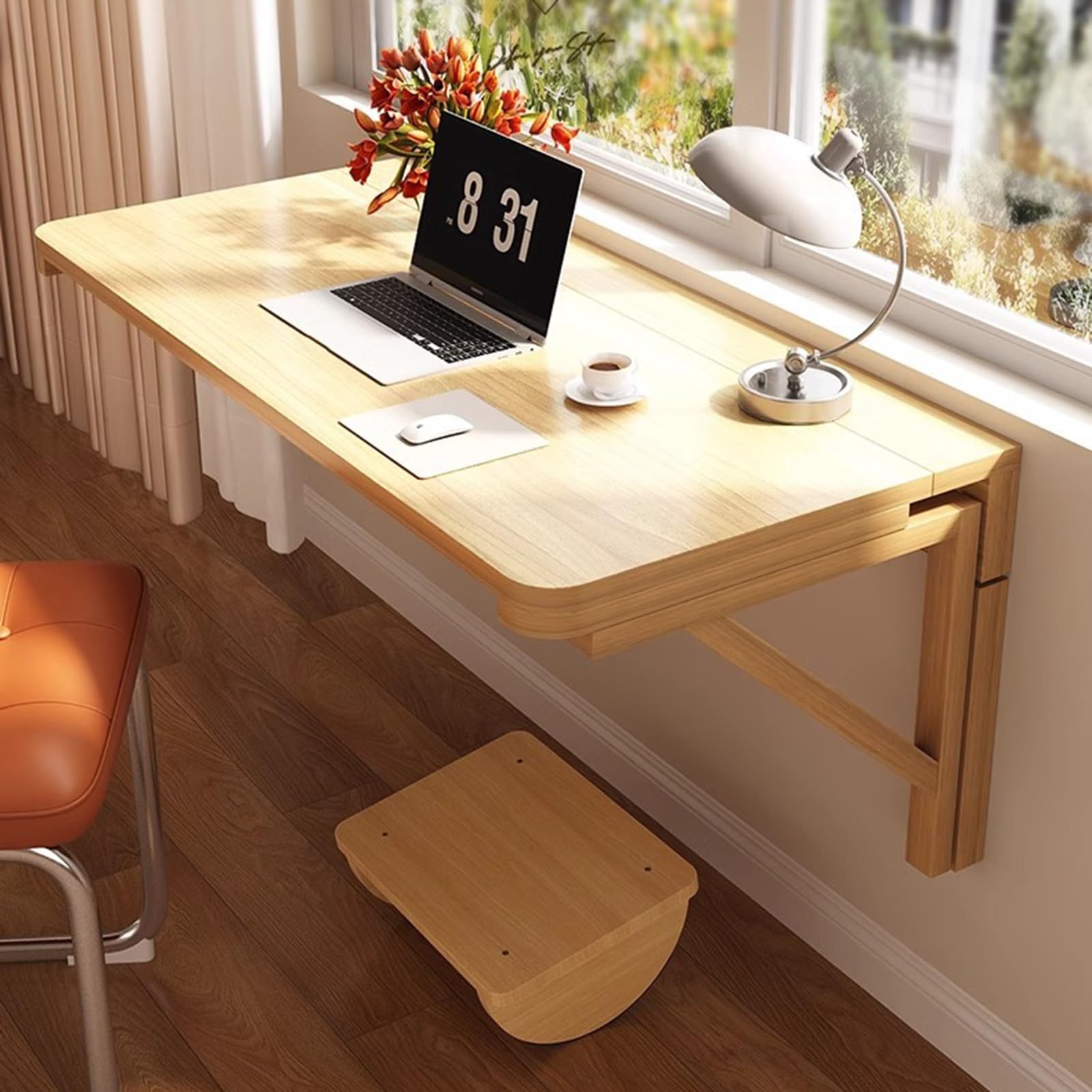 Klapptisch Wandmontage, Wandmontierte Klappschreibtisch Balkon Hängetisch für Zuhause, Büro, Computer, Studieren, Arbeitsbank, Küche, Dining, Holzfarbe(120x60cm)