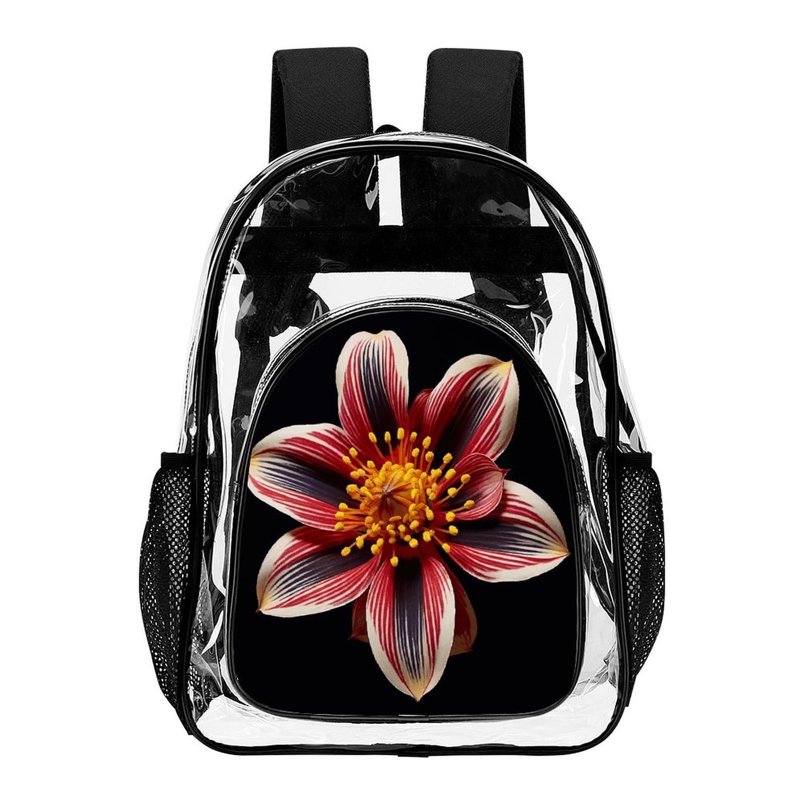 Piccolo zaino trasparente con fiori marroni, grande, in PVC trasparente, per sicurezza, lavoro, viaggi, stadio