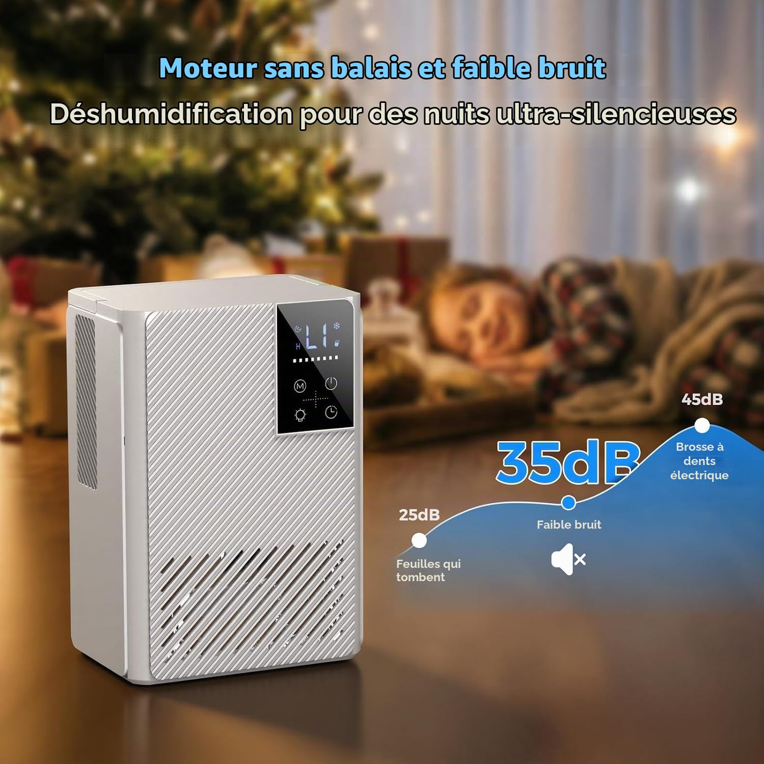 Deshumidificateur d Air 2500ML, Déshumidificateurs Electrique Silencieux Econome en Energie, Anti Moisissure, Auto-Arrêt & Dégivrage, Minuterie, LED 7 Couleurs, Idéal pour Chambre/Salle de Bains