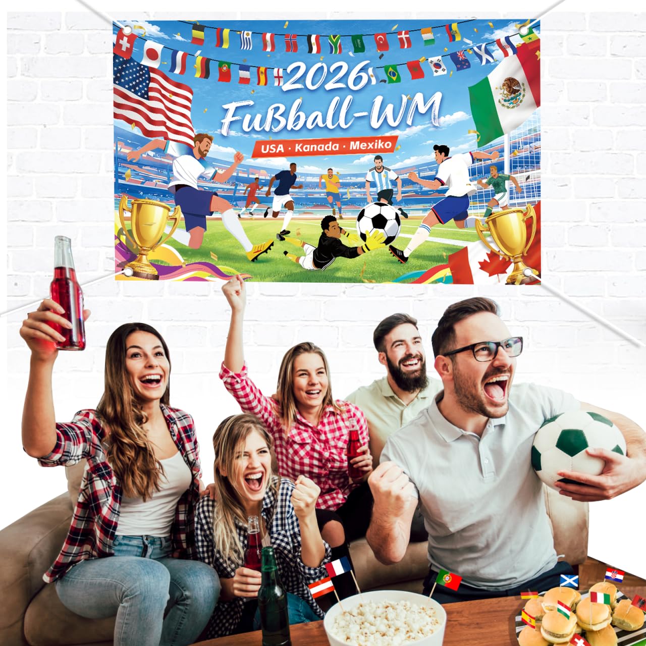AhfuLife Große Fußball Flagge 150x90cm für WM Deko 2026, Fussball Weltmeisterschaft Fahne Beidseitig Bedruckt mit 4 Metallösen für Fußball Party Garten Haus Bar Foto-Hintergrund Dekoration - 5