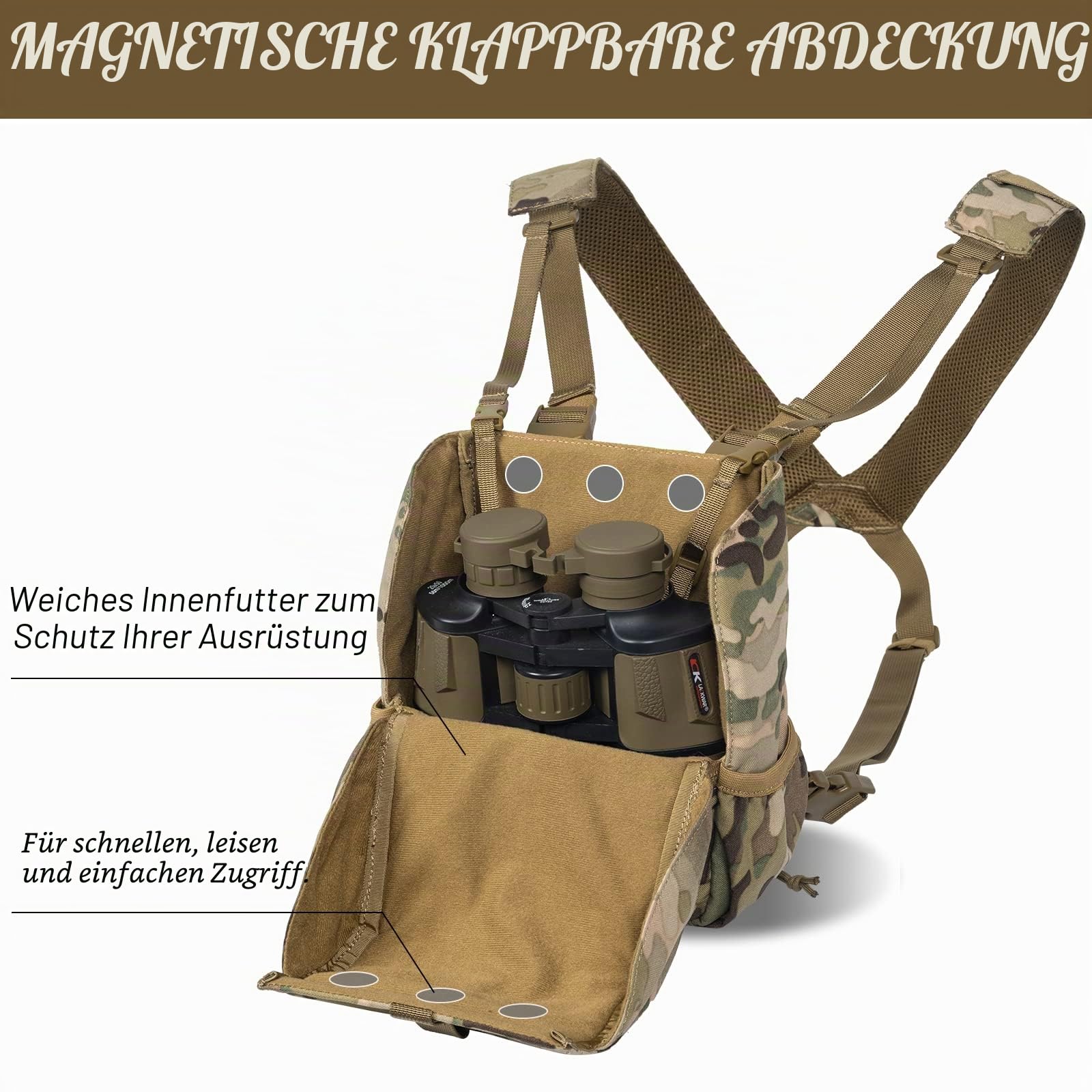 VISMIX Fernglasgeschirr, verstellbares Fernglasgeschirr, Brusttasche mit Regenschutz, für Jagd, Wandern, Schießen