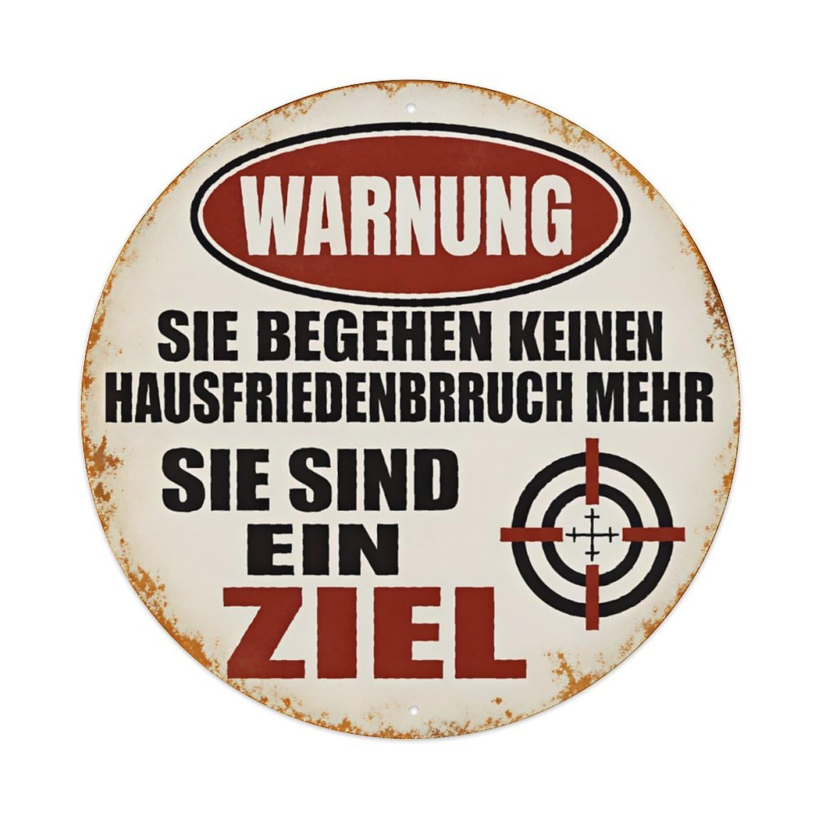 German Warnung Sie Sind Ein Ziel Funny Warning Metal Sign Vintage Aluminium Metal Sign, Retro Wall Decor for Home, Bar, Garage & Farmhouse 20x20cm