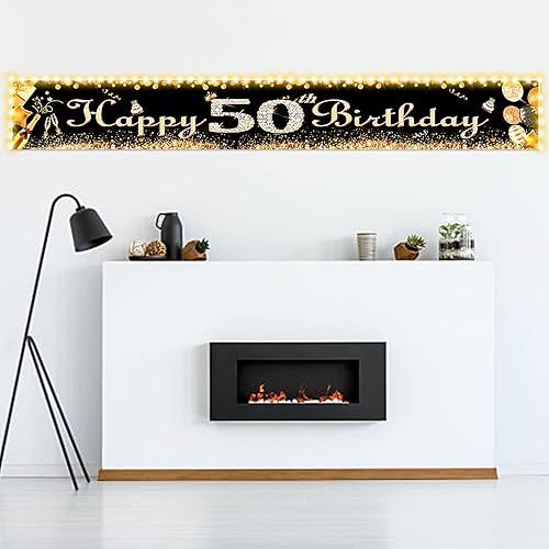 Cartel de decoración de cumpleaños número 50 con luces LED color negro y dorado cartel de feliz cumpleaños 50 suministros de decoración de fiesta de