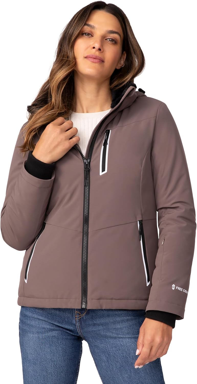 Free Country Women's Winter Softshell Coat Jacket Lined Warm Insulated Hooded Fleece Water & Wind Resistant-Thermo Super II