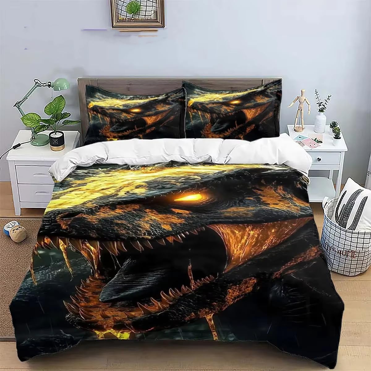 Komplet pościeli 220x240 Adult Dinosaur Poszwa na kołdrę 2 osoby z zamkiem błyskawicznym Wygodna oddychająca poszwa na kołdrę z mikrofibry i 2 poszewki na poduszki 65x65 cm