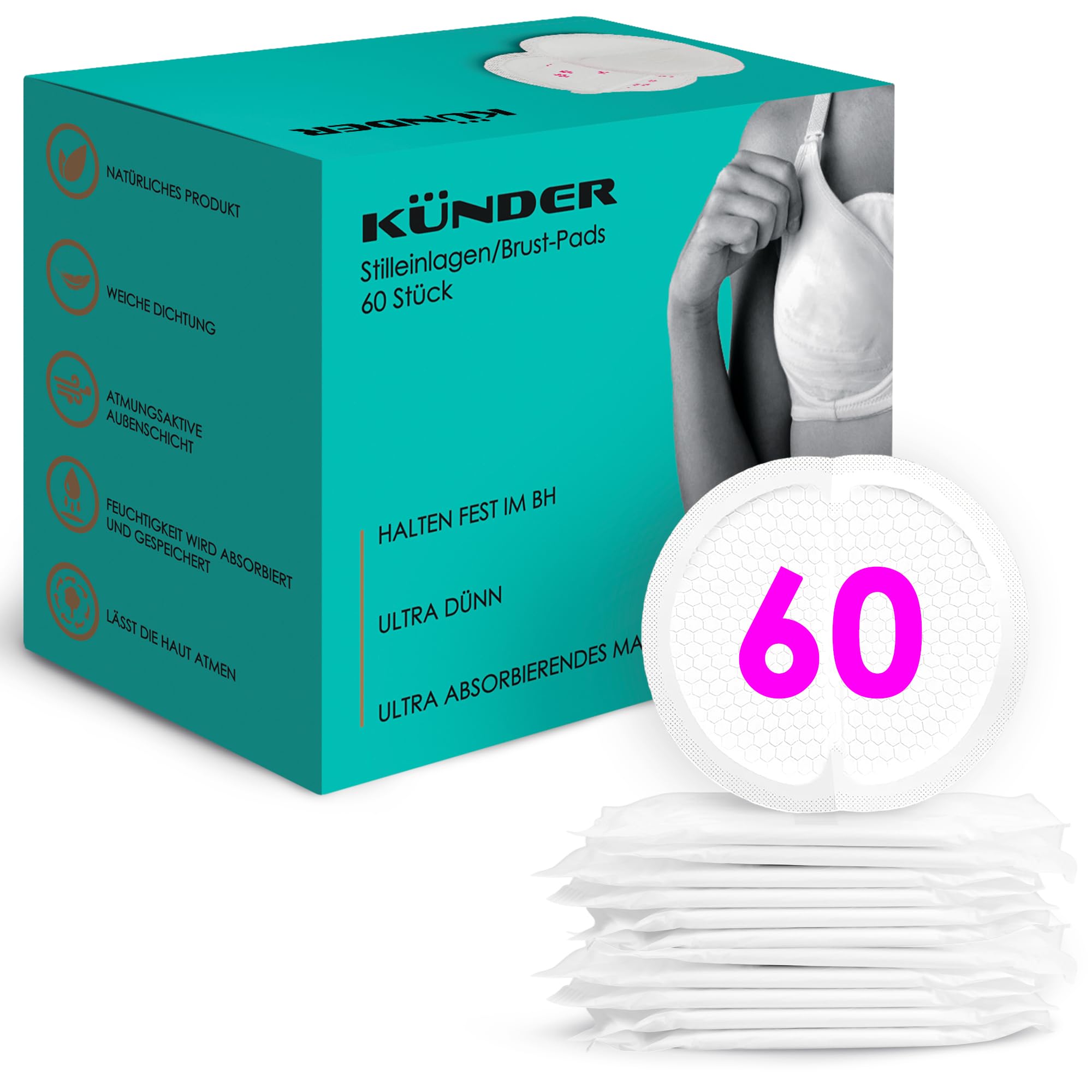 Einweg-Stilleinlagen, Ultradünn & Super Saugfähig – 60 Stück - Diskret, atmungsaktiv und ideal für stillende Mütter - Stilleinlagen gegen Auslaufen, Weich & Hautfreundlich – Breast Pads, Nursing Pads