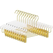 14" Clear Gold Acrylic Pants Hangers with Clips and Groove 10 Pack