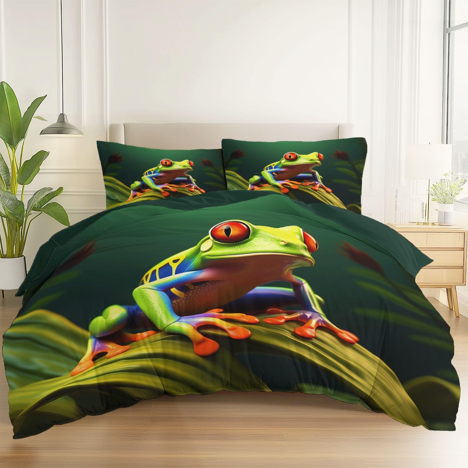 Zestaw pościeli Frogsgreen Leaves miękki nadruk zestaw pościeli szczotkowana mikrofibra poszewka na kołdrę z poszewkami na poduszki 260 x 220 cm prezenty dla mamy sypialnia dekoracja zielony