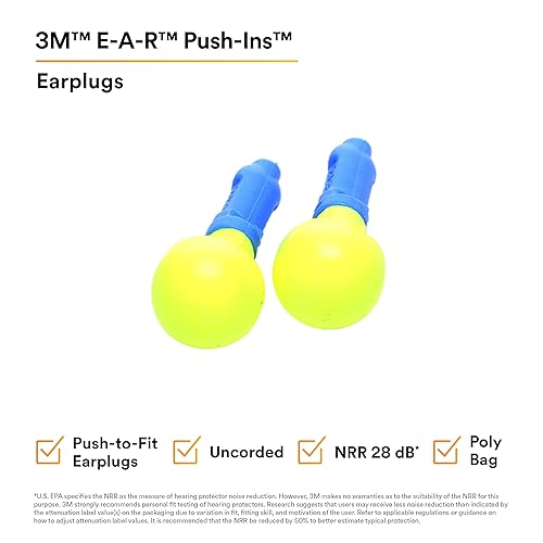 Miniatura 3 de 3M E-A-R Tapones para los oídos Push-Ins 318-1000, 28.0 dBs, 100 Pares, ANSI, sin cable, sin rollo, empuje para ajustar, bolsa de polietileno