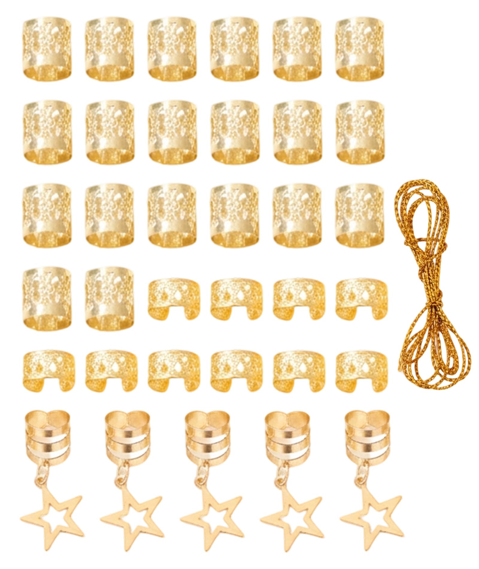 36 Pcs Gold Hair Cuffs, Hair Braid Accessories For Women, Hair Rings For Braids Hair Beads Hair Charms Hair Jewelry For Women Girls Festival Gold Hair Accessories For Dreadlocks(Multi Style)