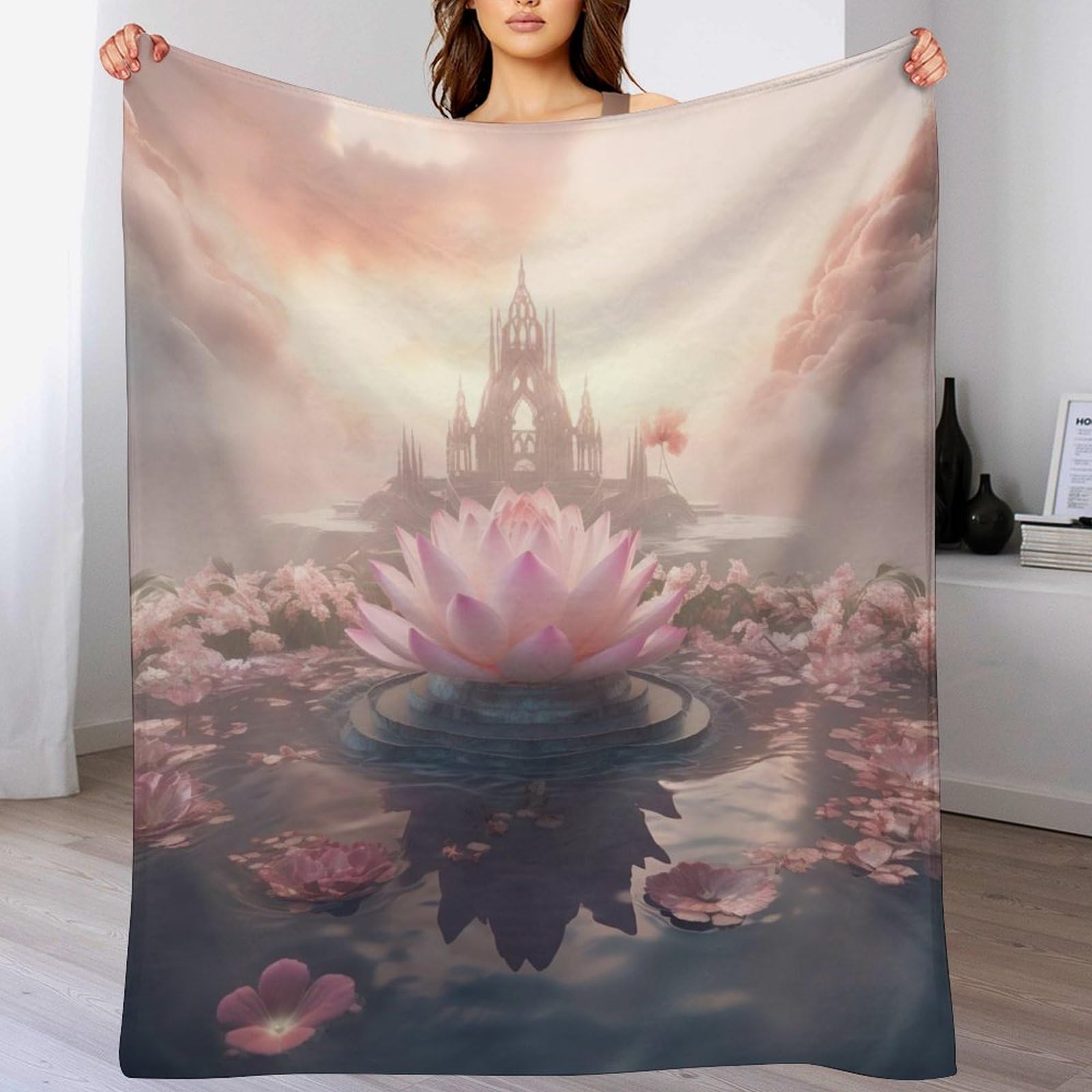 Couverture en lotus 3D plaid en polaire flannel chaud pour lit et canapé 150x200cm