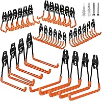 Vista 1 de Steel Garage Storage Hooks - 32 Pack Anti-Slip Coating, Heavy Duty Wall Mount Wall Hooks for Hanging Bike, Ladder, Garden Tools, Power Tools, Bulk