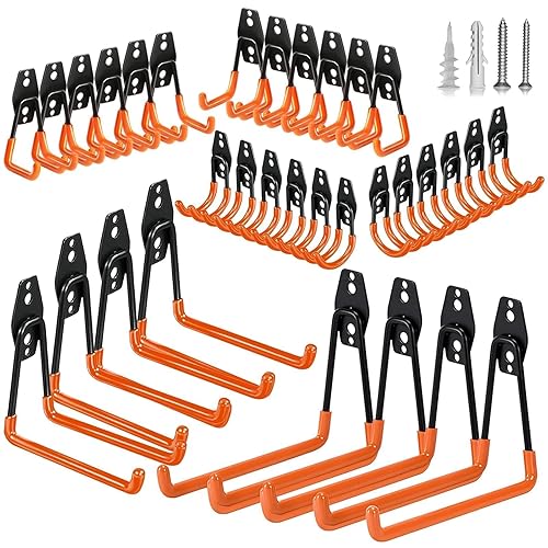 Steel Garage Storage Hooks - 32 Pack Anti-Slip Coating, Heavy