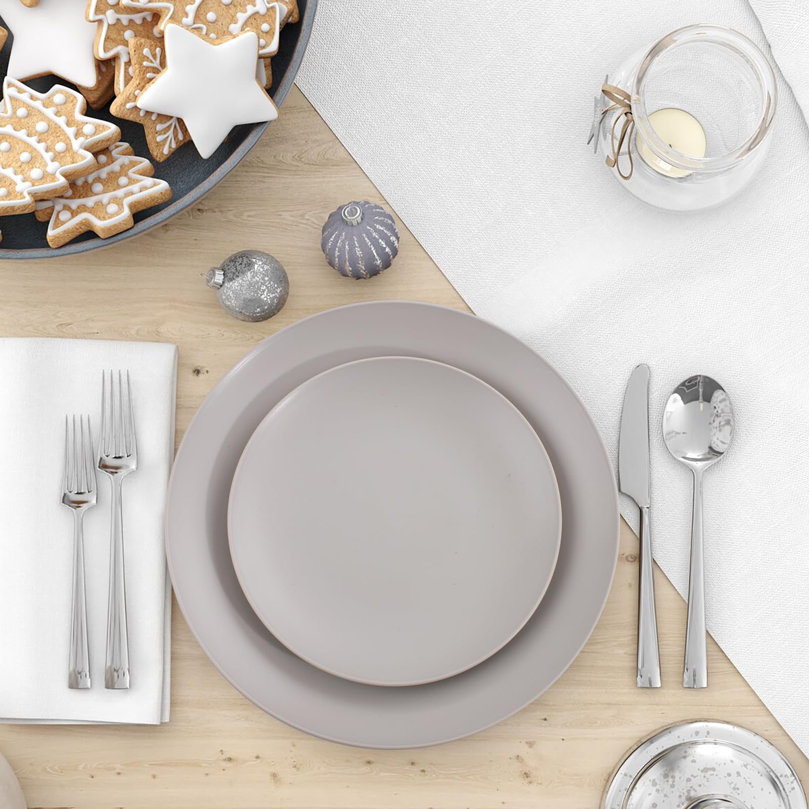 Melamine Dinnerware Sets LIYH 24pcs Plastic Grey Plates Reusable