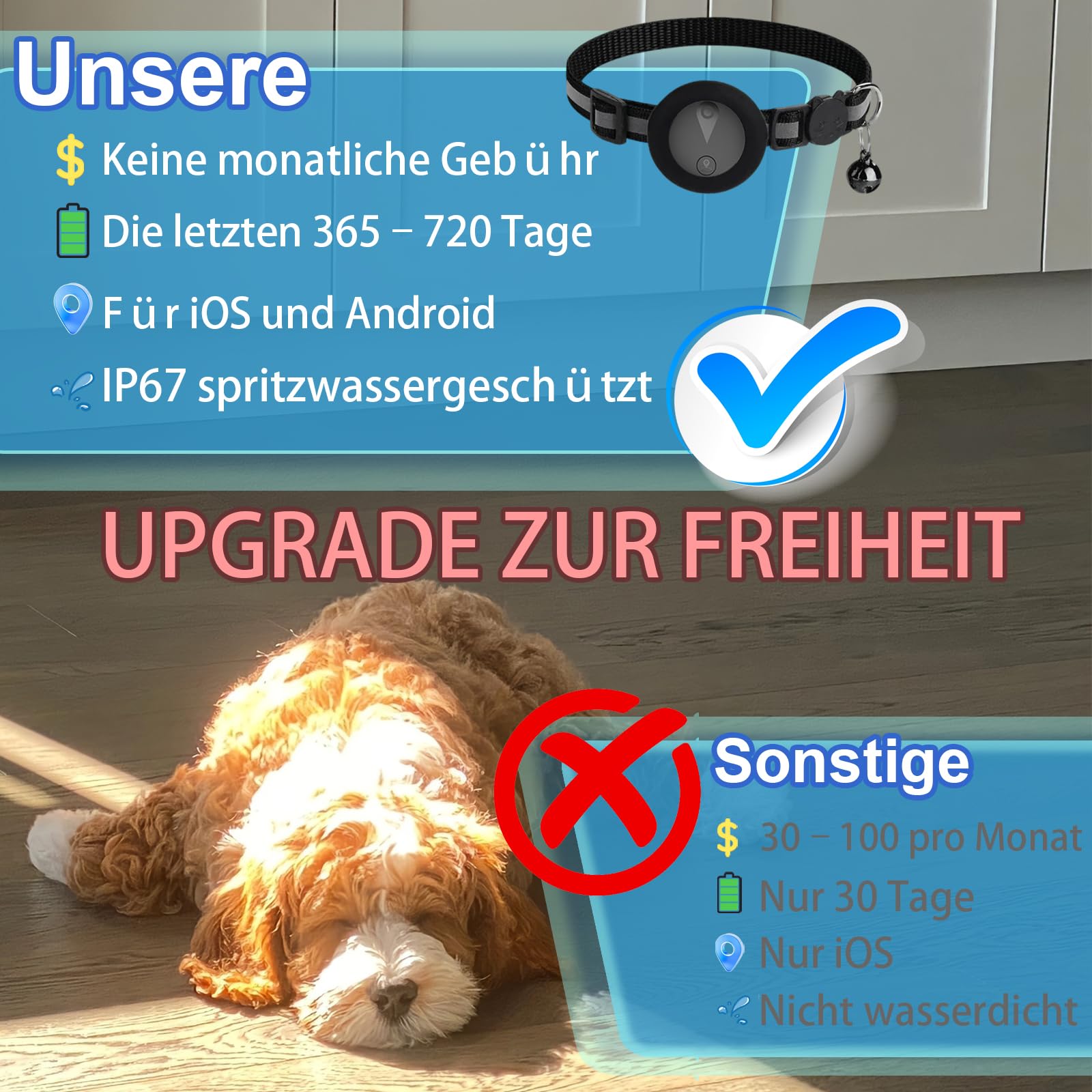 GPS Tracker Katze Kein Abonnement Erforderlich Tracker Katze Unterstützt Android & iOS Katzenhalsband Mit GPS Aktivitätenverlauf Katzen GPS Tracker Echtzeit-Standortverfolgung – Mattschwarz