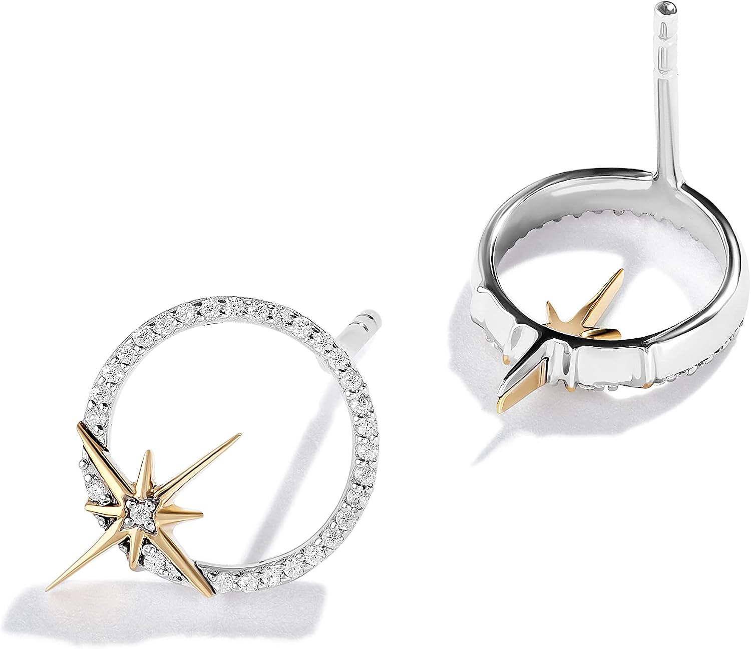 Jewelili Star Wars™ Fine Jewelry Guardians Of Light Women's Studs 1/10 Ct.Tw. White Diamonds Silver and 10K Yellow Gold