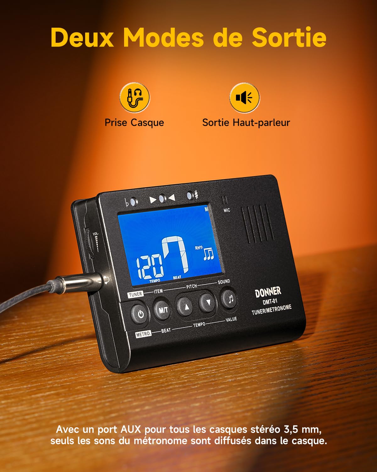 Donner 3 en 1 Accordeur de Guitare Métronome electronique et Générateur de Son avec écran LCD pour Instruments Chromatiques, Guitare, Basse, Ukulélé, Violon, Piano, trompette (DMT-01)