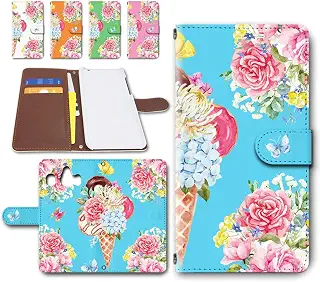 シンプルスマホ４ 704SH ケース 手帳型 スマホケース レザー製 カバー カメラ穴搭載 スイーツ & 花柄 [デザインE/ブルー] 青色 Sinple Smartphone 4 ソフトバンク softbank dc-1489