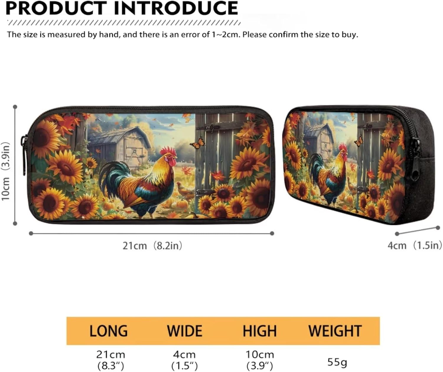 Xoenoiee Chicken Sunflower and Pumpkin Pattern 3 Pcs Kids BookBag+Lunch Box+Pencil Bag for Primary/Middle School Bag Backpack Set for Boys Girls