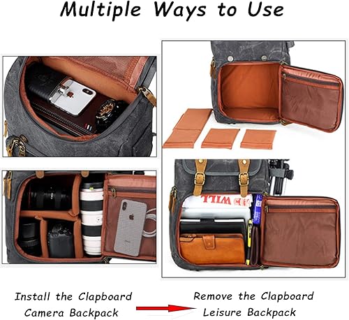 Miniatura 6 de UBAYMAX Mochila para cámara, DSLR SLR SLR impermeable bolsa de lona para cámara de 15.6 pulgadas, bolsa de viaje para cámara Canon Nikon Sony y