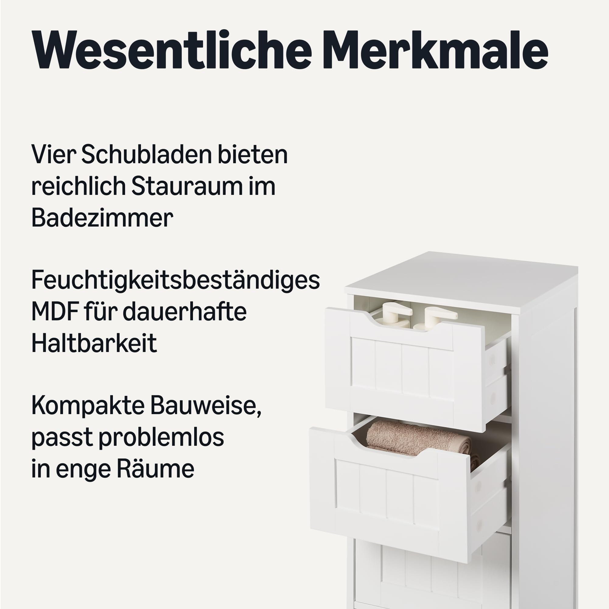 Amazon Basics Badezimmerschrank mit 4 Schubladen, MDF Waschbeckenunterschrank, Weiß, 30 x 30 x 82 cm