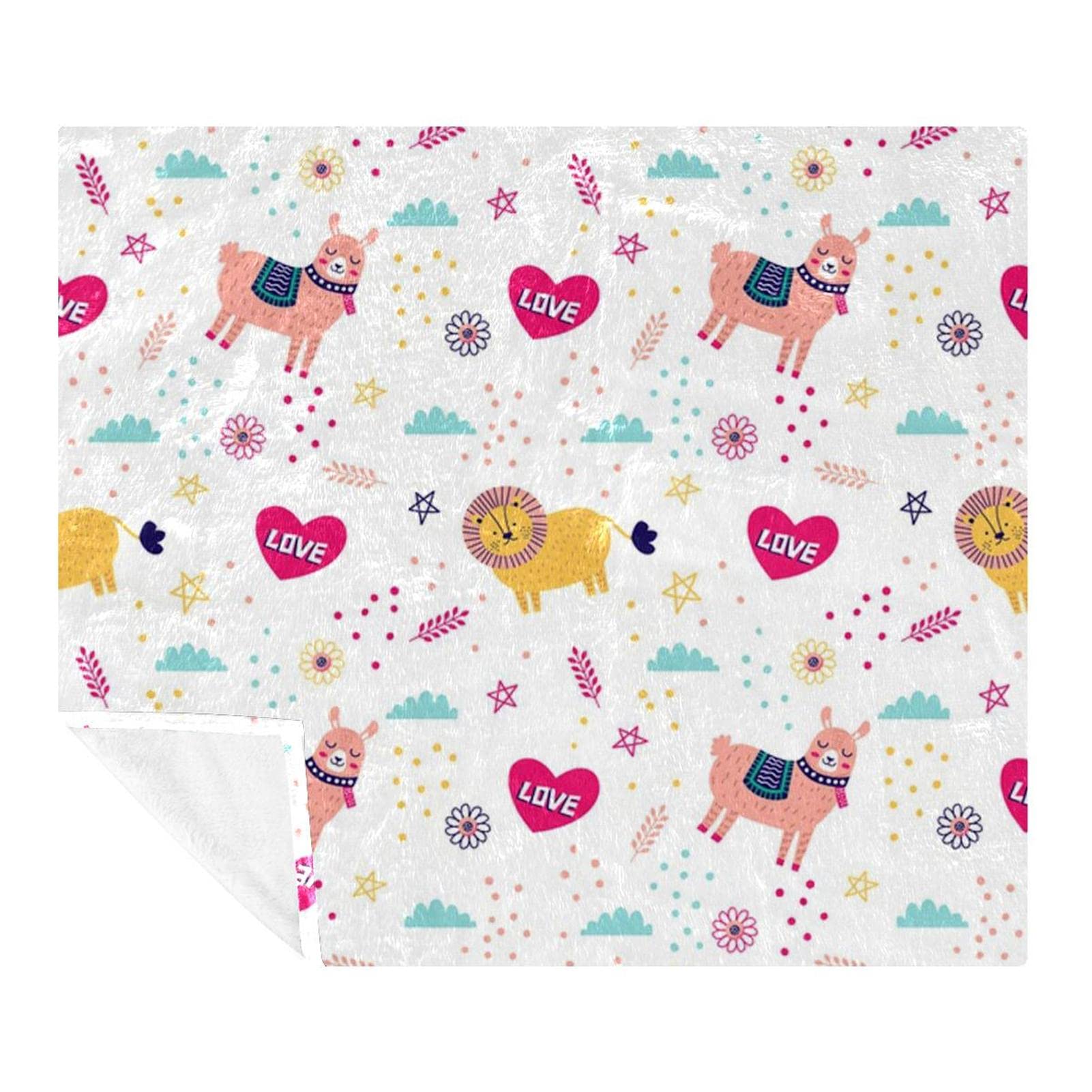 Couverture polaire legere microfibre 150x200 cm Llama and Lion pour lit et canape