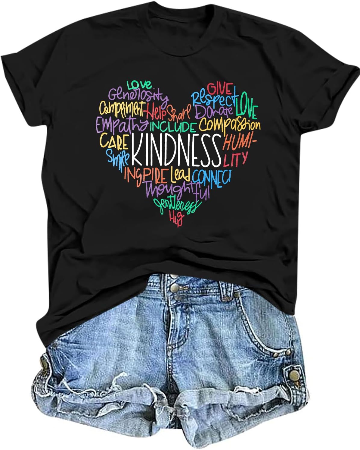 MOUSYA Womens Kindness Graphic T-Shirt: Cute Be Kind Graphic Tees Inspirational Letter Shirt Teacher Casual Tops