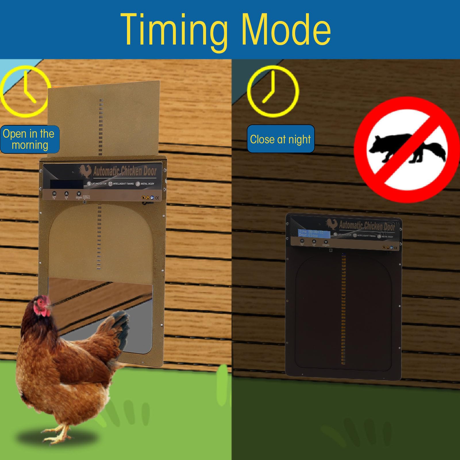 Porta Automatica per pollaio, Display a LED, rilevamento della Luce, apriporta Fantasia, Controllo temporale programmabile per Attrezzature di Sicurezza agricola (Oro)
