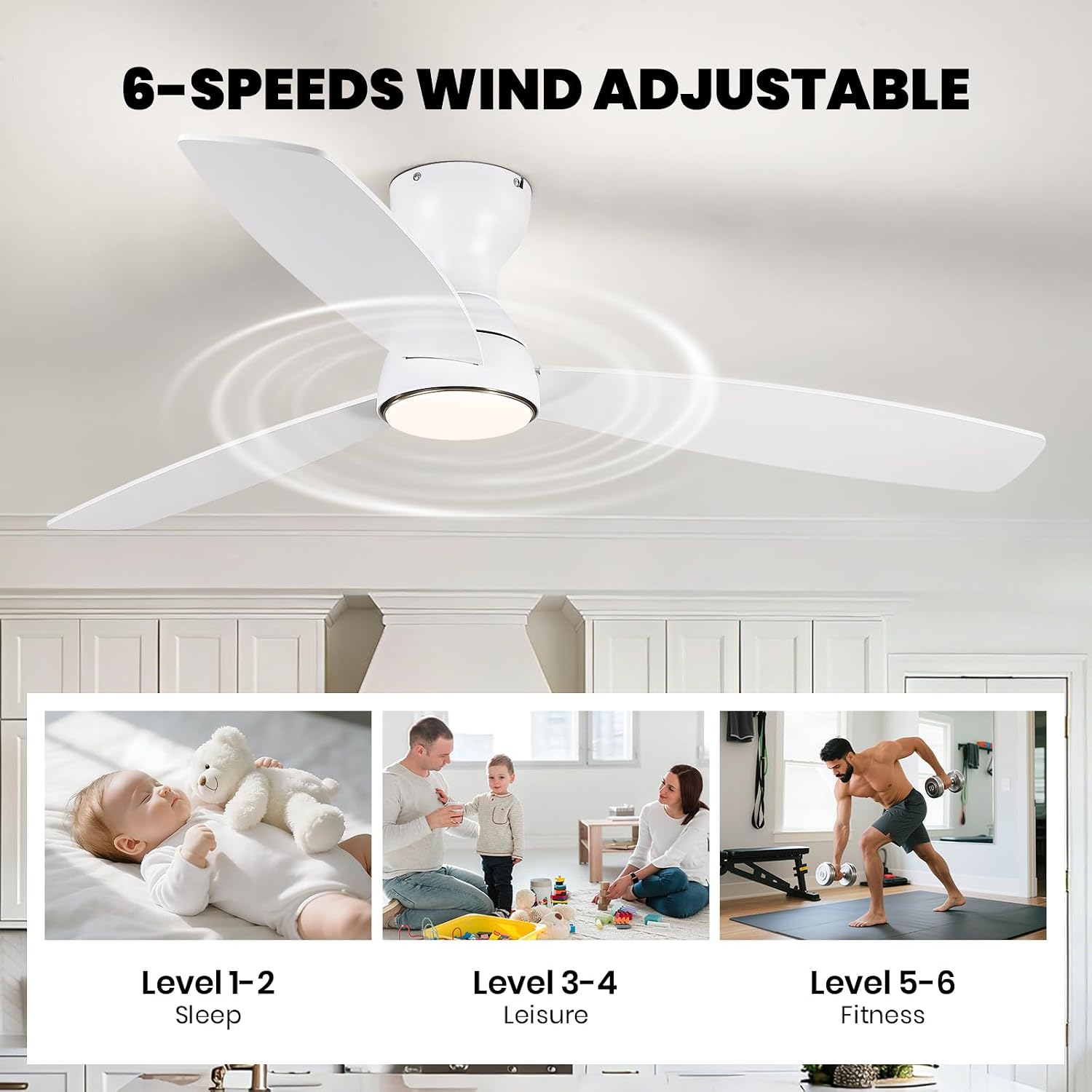 52" Fandelier, Ceiling Fan with LED Light and Remote/APP Control, 6-Speeds Reversible Fan Lights, 3CCT, Dimmable, Timable Large Chandelier Fan for Living Room, Bedroom-White