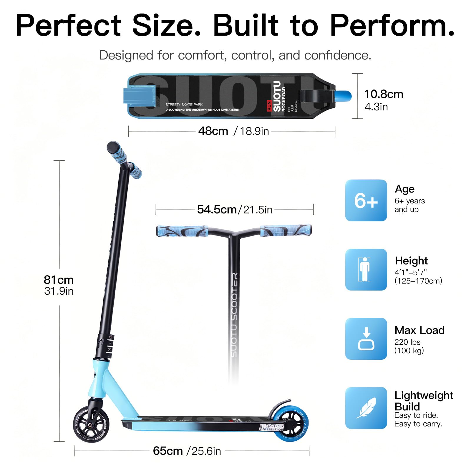 Stunt Scooter, 360° Lenkung, Stunt Roller mit 100mm 85A PU Räder, Stand Roller für Kinder Jugendliche und Erwachsene, Tragfähigkeit: 100 kg, Aluminium